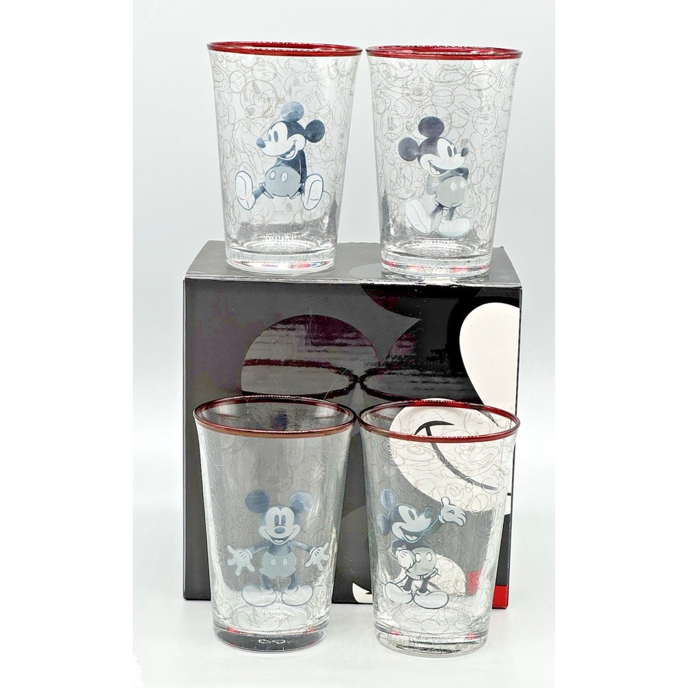 Pottery Barn Disney Mickey‎ Mouse Glass Tumblers Set of 4 Black White